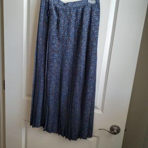Vtg Linda Allard Ellen Tracy Blue Silk Print Pleated Wrap Skirt Women Sz M EXCEL